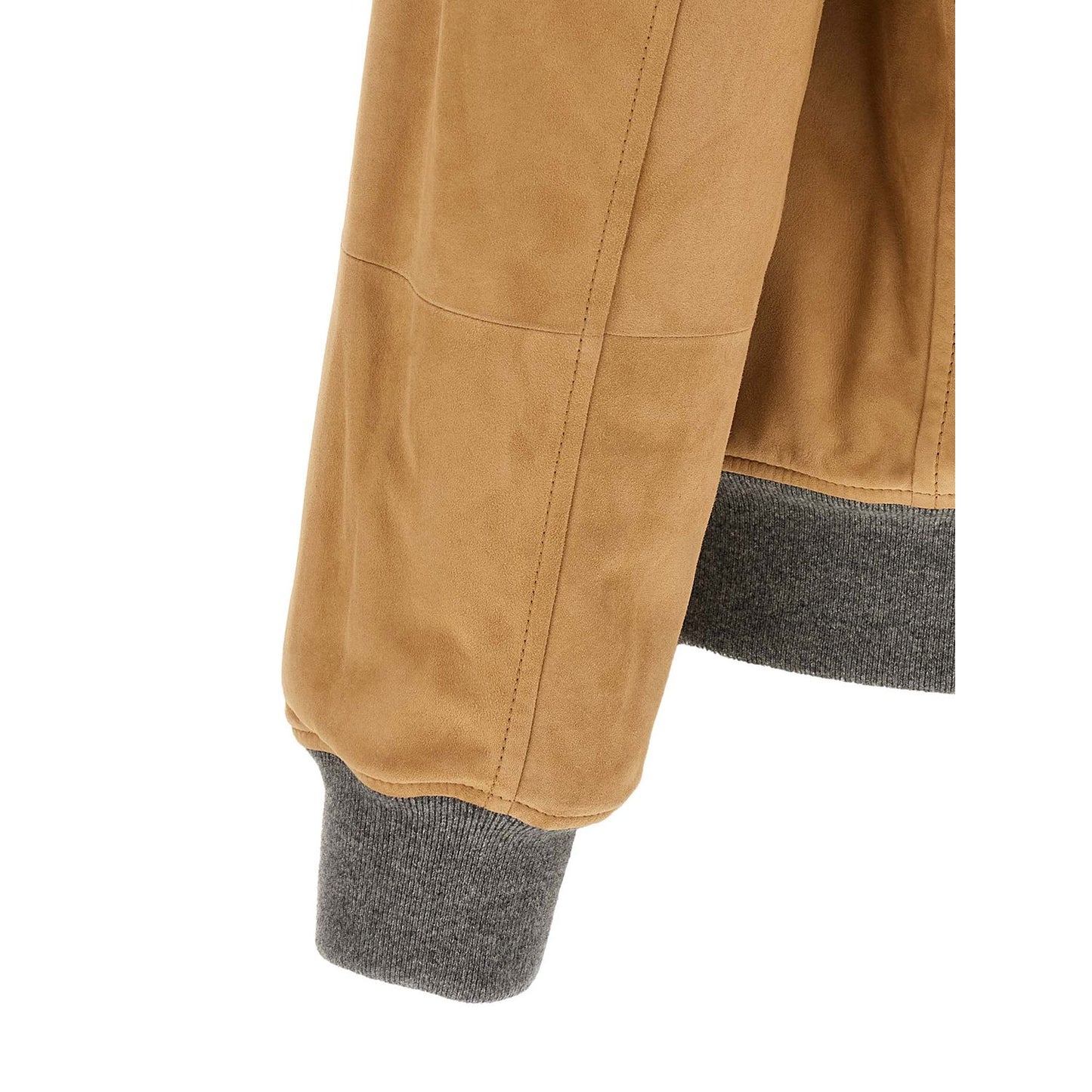 Brunello Cucinelli Beige Lamb Leather Leather Jacket