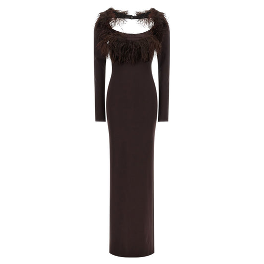 The Attico Brown Viscose Long Dress