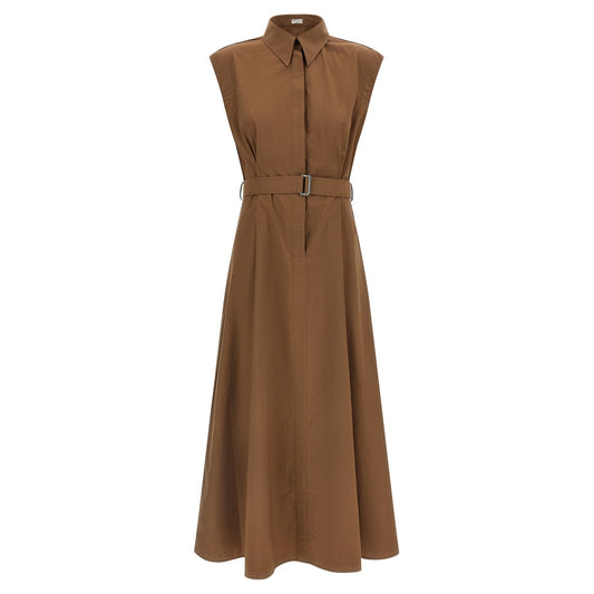 Brunello Cucinelli Brown Cotton Midi Dress