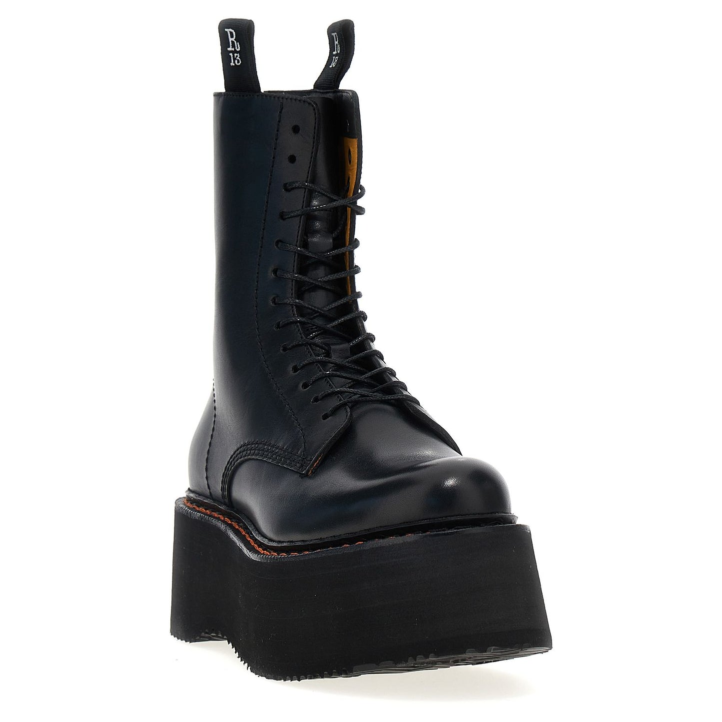 R13 Black Cowhide Lace-Up Boots