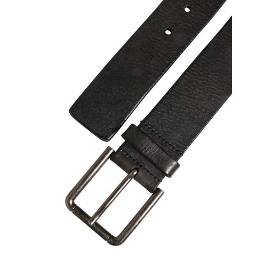 Dolce & Gabbana Black Leather Brushed Metal Buckle Men Belt