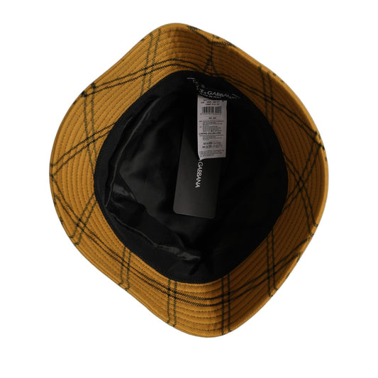 Dolce & Gabbana Men Dark Yellow Check Wide Brim Bucket Cap Hat