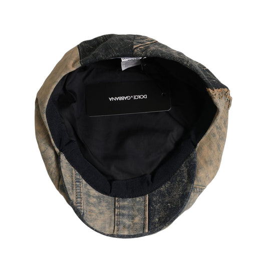 Dolce & Gabbana Brown Cotton Denim Newsboy Capello Cabbie Hat