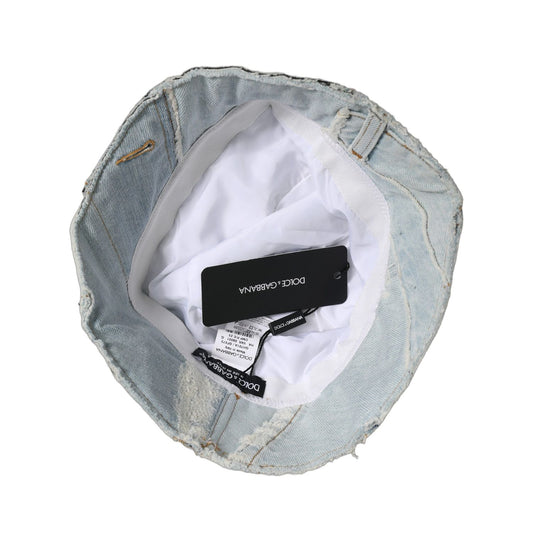 Dolce & Gabbana Men Blue Patchwork Cotton Denim Bucket Cap Hat