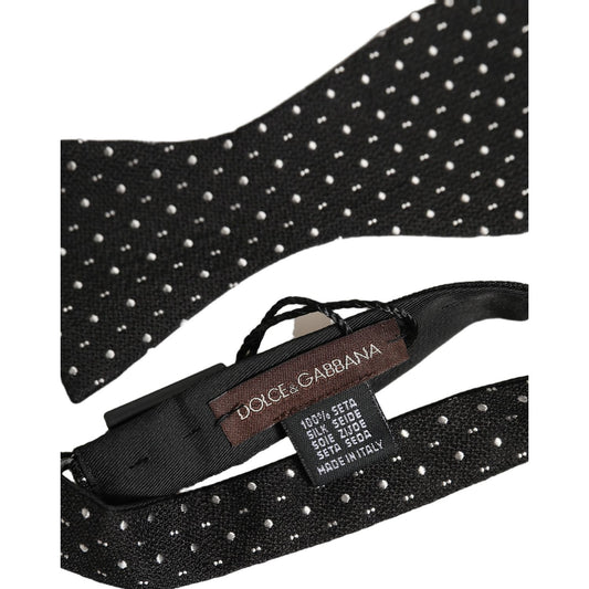 Dolce & Gabbana Black White Polka Dot Adjustable Neck Papillon Bow Tie