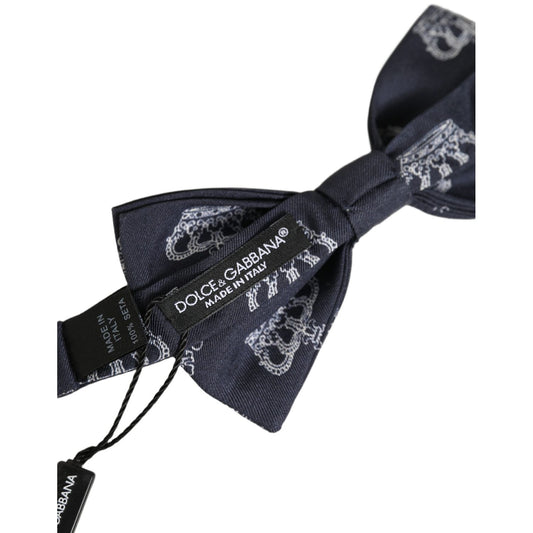 Dolce & Gabbana Men Black Crown Silk Adjustable Neck Papillon Bow Tie