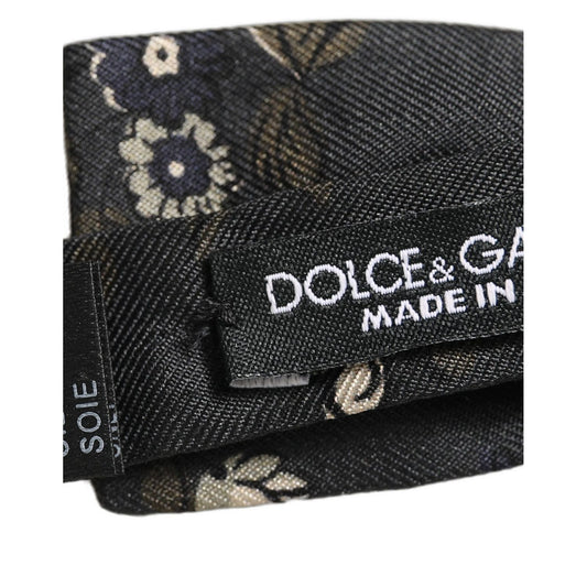 Dolce & Gabbana Men Black Floral Silk Adjustable Neck Papillon Bow Tie