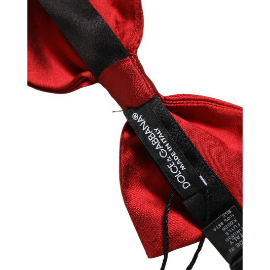 Dolce & Gabbana Men Black Red Silk Adjustable Neck Papillon Bow Tie