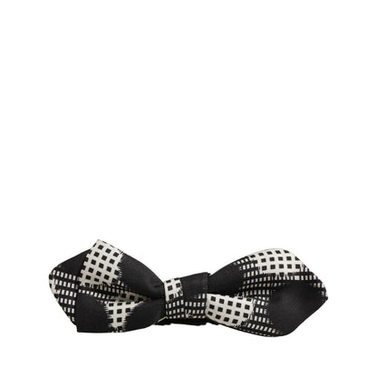 Dolce & Gabbana Black White Checkered Adjustable Neck Papillon Bow Tie