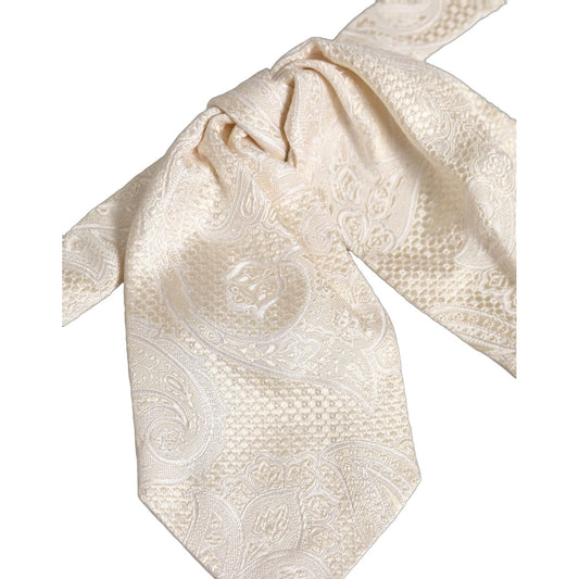 Dolce & Gabbana Men Ivory Paisley SIlk Adjustable Neck Papillon Bow Tie