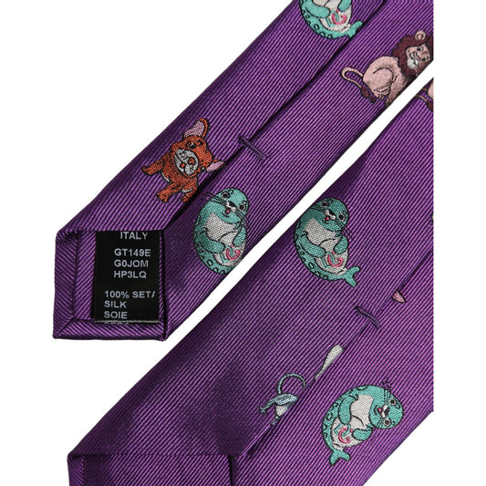 Dolce & Gabbana Men Purple Animal Print Adjustable Tied Necktie Tie