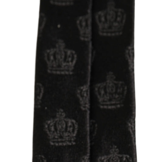 Dolce & Gabbana Men Black Crown Print Silk Adjustable Tied Necktie Tie