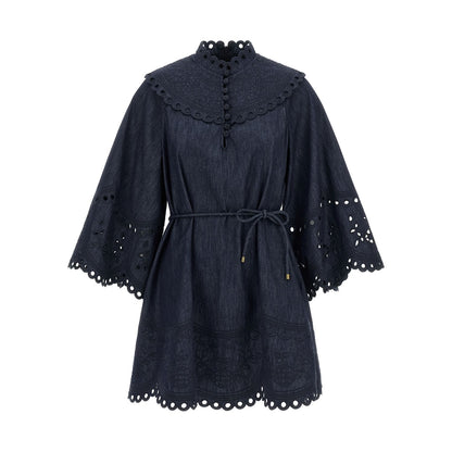 Zimmermann Blue Cotton Short Dress