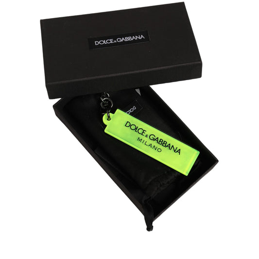 Dolce & Gabbana Neon Green Logo Print Charm Metal Keychain Keyring