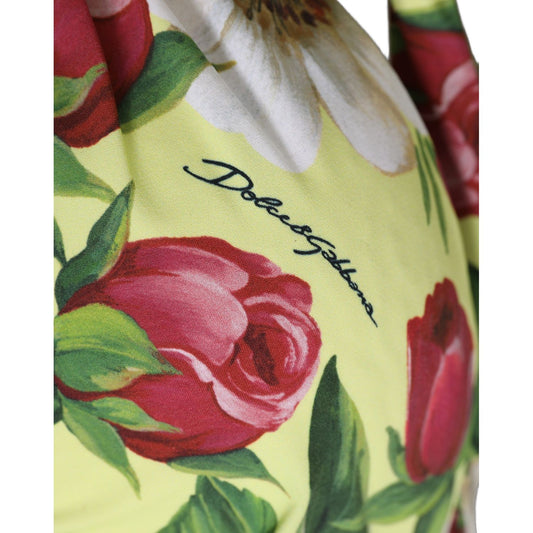 Dolce & Gabbana Yellow Floral Halter Nylon Beachwear Bikini Top