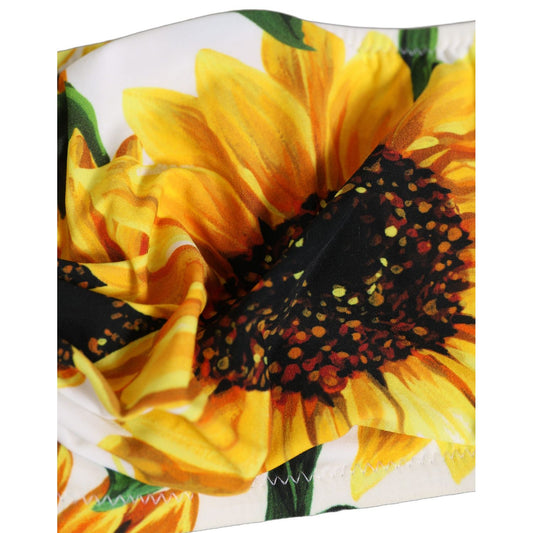 Dolce & Gabbana White Sunflower Print Bandeau Beachwear Bikini Top