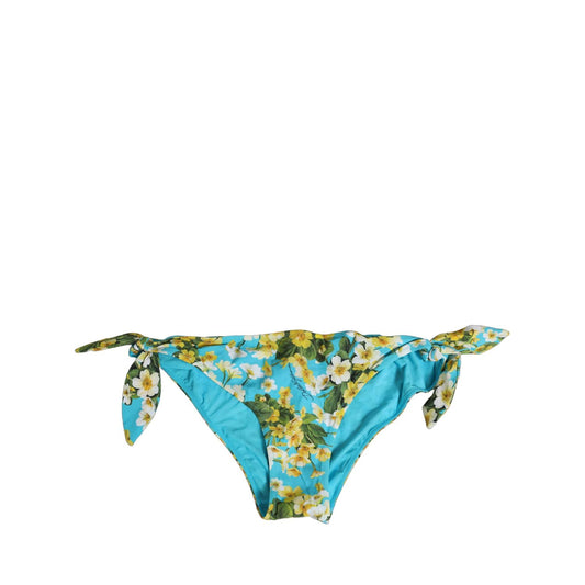 Dolce & Gabbana Blue Floral Print Nylon Beachwear Bikini Bottom