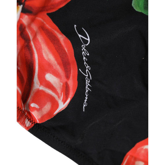 Dolce & Gabbana Black Floral Print Nylon Beachwear Bikini Bottom