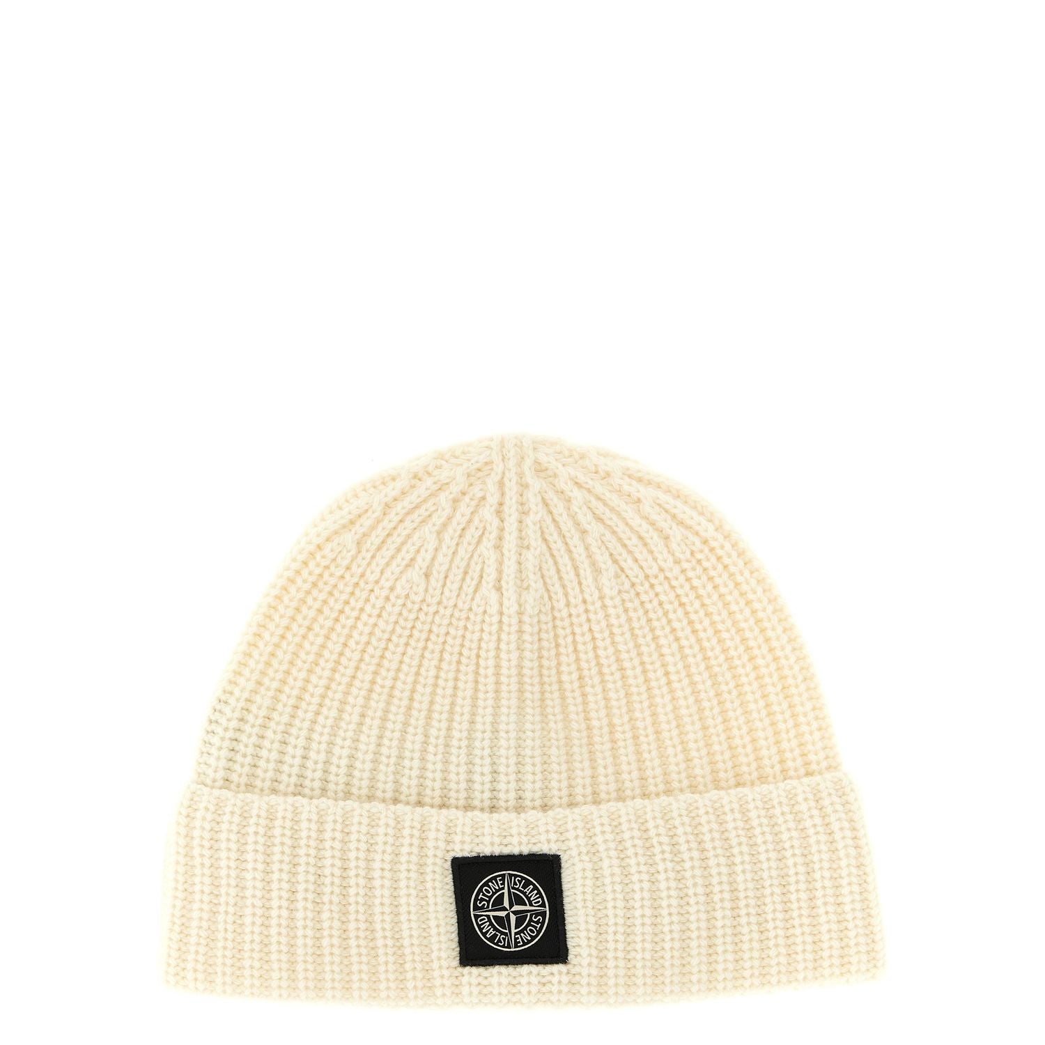 Stone Island White Virgin Wool Beanie