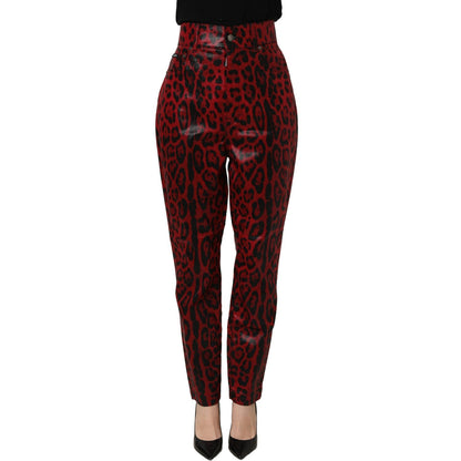 Dolce & Gabbana Red Leopard Cotton 5 Pockets Trouser Jeans