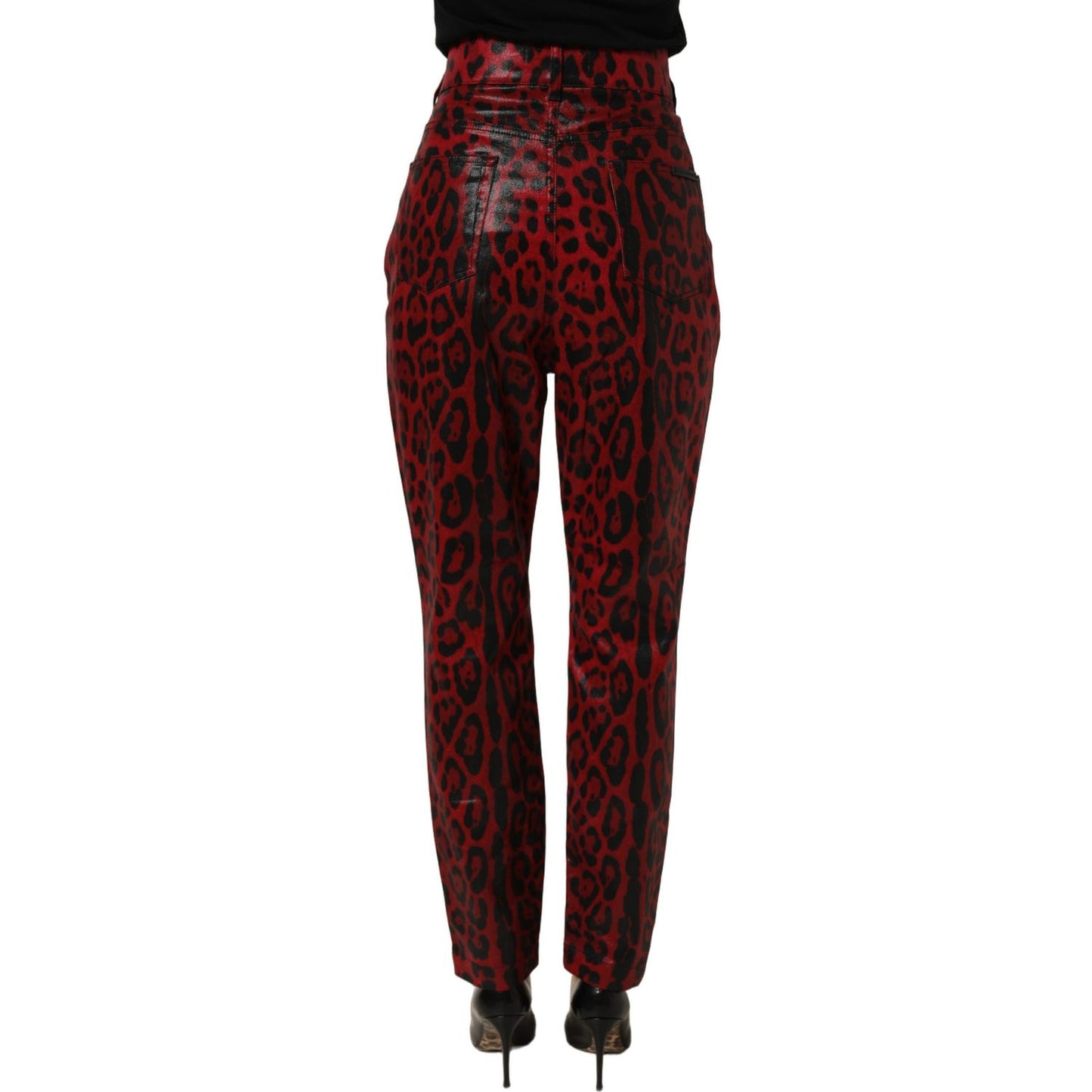 Dolce & Gabbana Red Leopard Cotton 5 Pockets Trouser Jeans