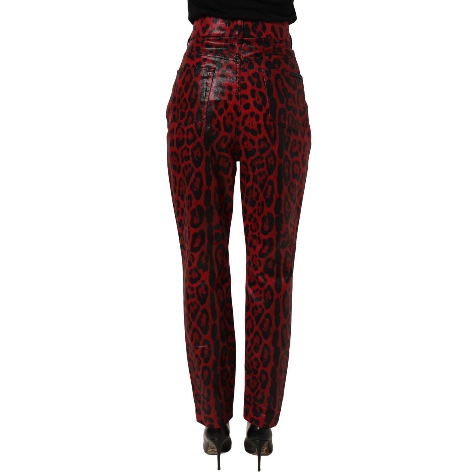 Dolce & Gabbana Red Leopard Cotton 5 Pockets Trouser Jeans