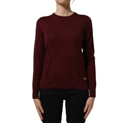 Dolce & Gabbana Maroon Wool Knitted CrewNeck Pullover Sweater