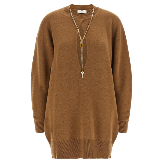 Elisabetta Franchi Brown Wool Short Dress
