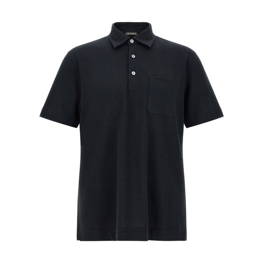ZEGNA Blue Cotton Polo Shirt