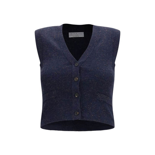 Brunello Cucinelli Blue Cashmere Sleeveles Sweater