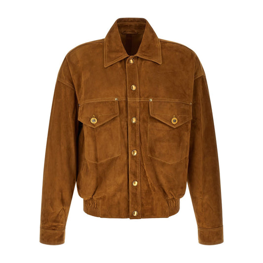 Versace Brown Lamb Leather Leather Jacket