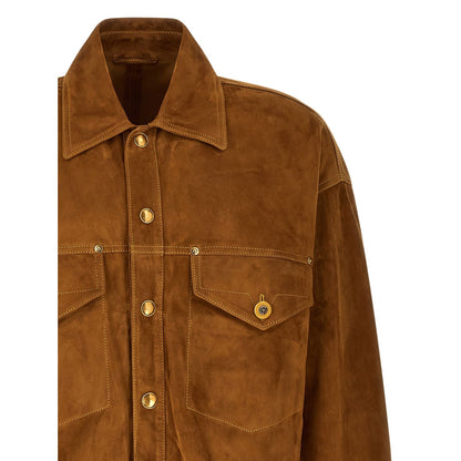 Versace Brown Lamb Leather Leather Jacket