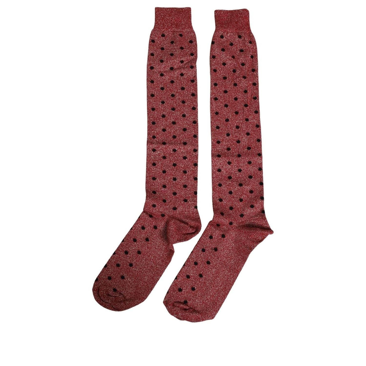 Dolce & Gabbana Maroon Polka Dot Over The Calf Accessory Socks