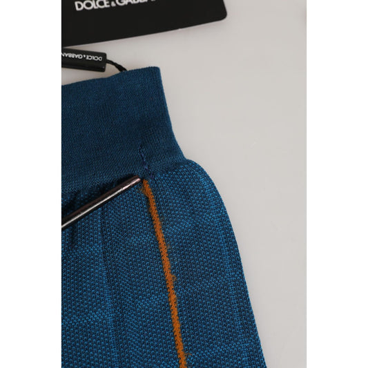 Dolce & Gabbana Men Blue Cotton Stretch Mid Calf Accessory Socks