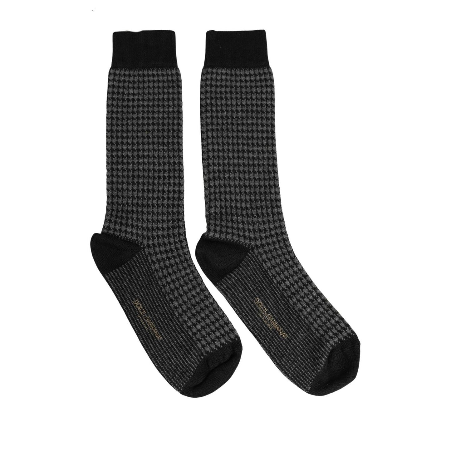 Dolce & Gabbana Black Wool Houndstooth Over Calf Accessory Socks