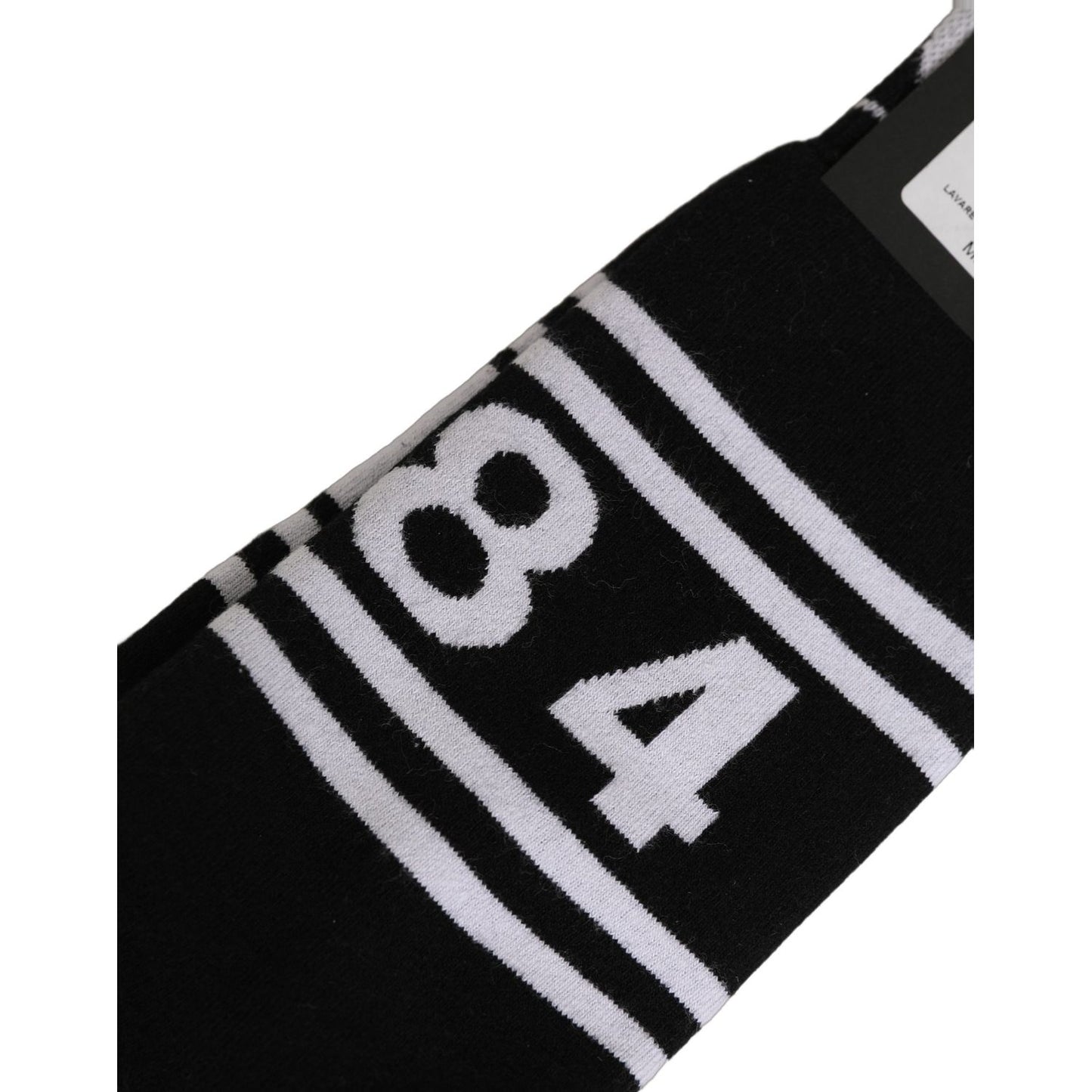 Dolce & Gabbana Black White Logo Stripes Mid Calf Accessory Socks