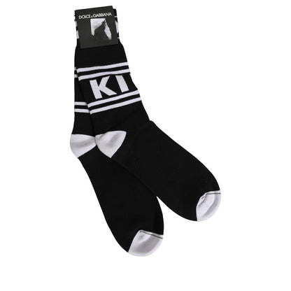 Dolce & Gabbana Black White Logo Stripes Mid Calf Accessory Socks