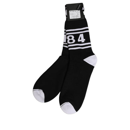 Dolce & Gabbana Black White Logo Stripes Mid Calf Accessory Socks