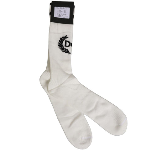 Dolce & Gabbana White Cotton DG Logo Mid Calf Accessory Socks
