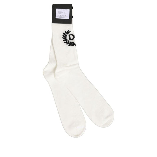 Dolce & Gabbana White Cotton DG Logo Mid Calf Accessory Socks