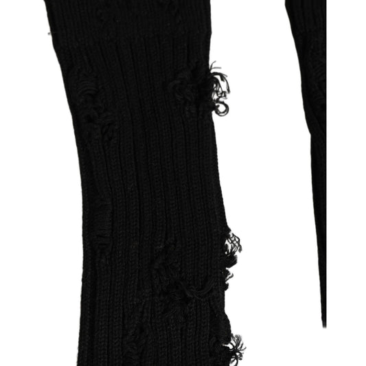 Dolce & Gabbana Black Cotton Distressed Mid Calf Accessory Socks