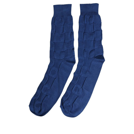 Dolce & Gabbana Royal Blue Checkered Silk Mid Calf Accessory Socks