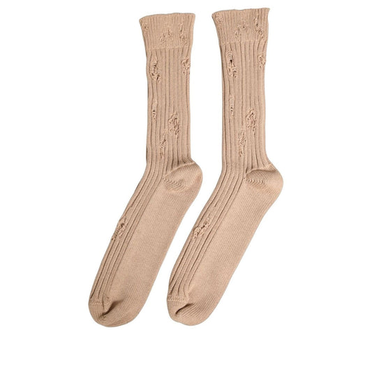Dolce & Gabbana Beige Cotton Distressed Mid Calf Accessory Socks