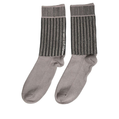 Dolce & Gabbana Gray Sequin Cotton Knit Mid Calf Accessory Socks