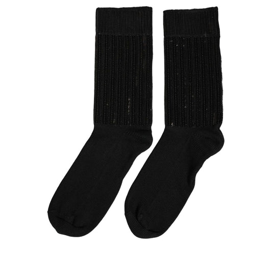 Dolce & Gabbana Black Sequin Cotton Knit Mid Calf Accessory Socks