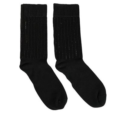 Dolce & Gabbana Black Sequin Cotton Knit Mid Calf Accessory Socks