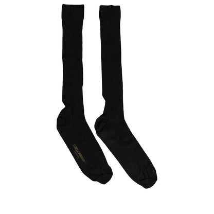 Dolce & Gabbana Men Black Viscose Logo Knee High Accessory Socks