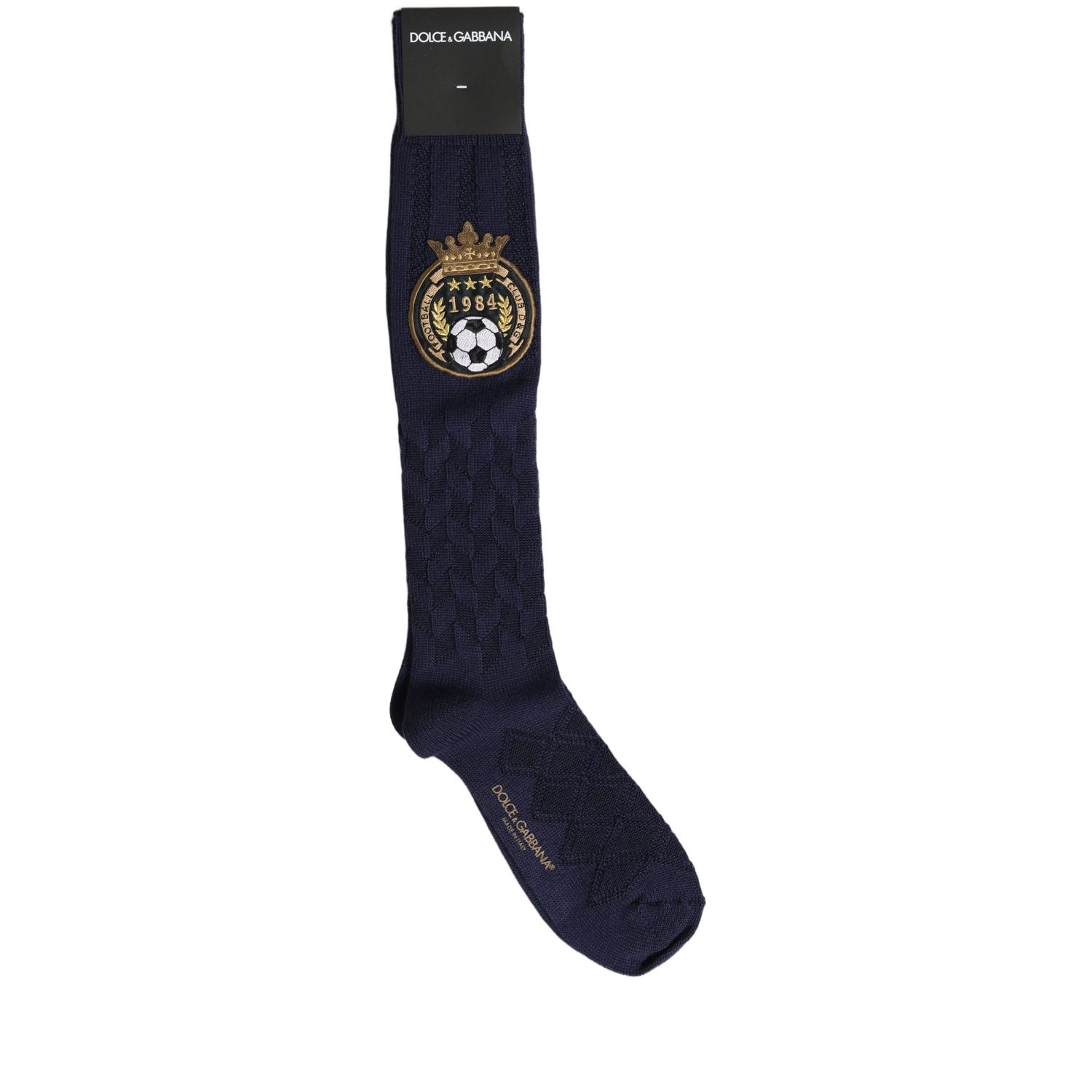 Dolce & Gabbana Navy Blue Wool Crest Logo Knee High Accessory Socks