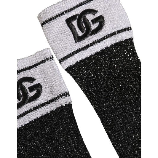 Dolce & Gabbana Black Viscose DG Logo Knee High Accessory Socks