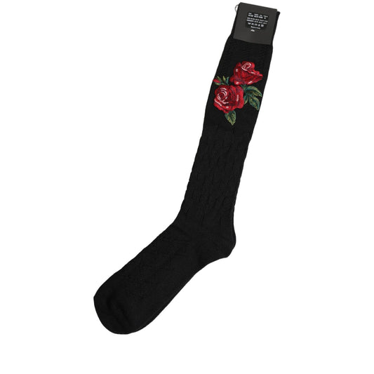 Dolce & Gabbana Black Wool Floral Over The Calf Accessory Socks